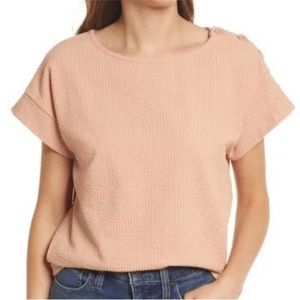 Madewell Seersucker Button Shoulder Short Sleeve Boxy Top Antique Coral L